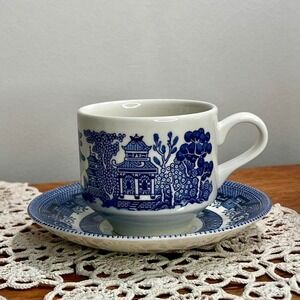 Blue Willow Pattern Coffee Cup and Saucer